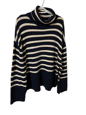 GAP Navy and Cream Striped Cowl Neck Cotton Sweater Size Large
